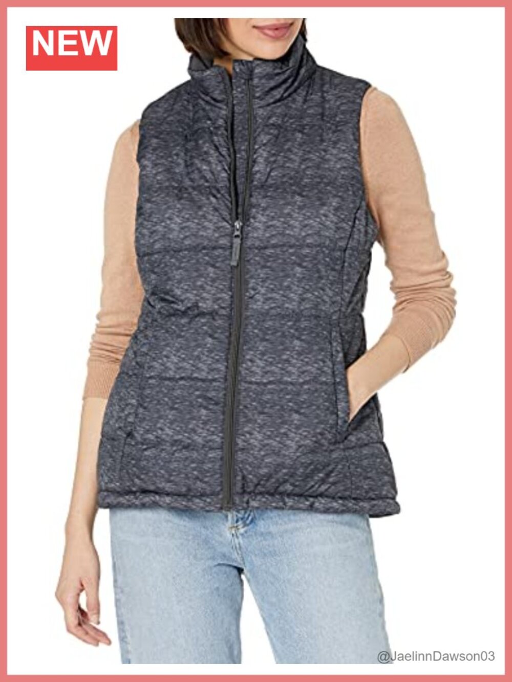 Womens Mid-Weight Quilted Puffer Vest Water-Resistant Zip Pockets